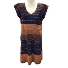 ISSEY MIYAKE イッセイミヤケ PLEATS PLEASE 変形 チュニック ワンピース SIZE 4 PP03-JT856 ネイビー×ブラウン Bランク