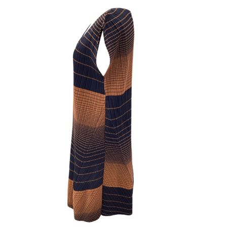 ISSEY MIYAKE イッセイミヤケ PLEATS PLEASE 変形 チュニック ワンピース SIZE 4 PP03-JT856 ネイビー×ブラウン