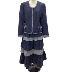 KANEKO ISAO カネコイサオ ピンクハウス セットアップ デニム ジャケット　段々スカート チェック　リボン ピコフリル ネイビー Bランク