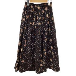 KANEKO ISAO カネコイサオ ワンダフルワールド ピンクハウス 花柄 スカート ピコフリル 薔薇 ブラック Bランク