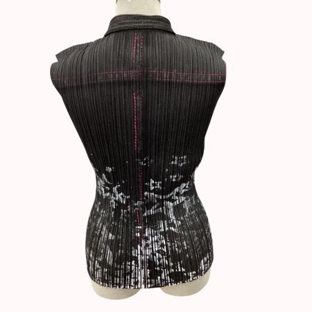 ISSEY MIYAKE イッセイミヤケ PLEATS PLEASE ノースリーブ シャツ デニム転写 星柄 SIZE 3 PP22-JE814 グレー