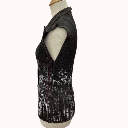 ISSEY MIYAKE イッセイミヤケ PLEATS PLEASE ノースリーブ シャツ デニム転写 星柄 SIZE 3 PP22-JE814 グレー