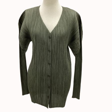 ISSEY MIYAKE イッセイミヤケ PLEATS PLEASE  Vネックプリーツカーディガン  SIZE 3 PP86-JD246 グリーン