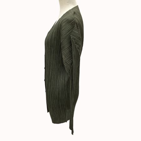 ISSEY MIYAKE イッセイミヤケ PLEATS PLEASE  Vネックプリーツカーディガン  SIZE 3 PP86-JD246 グリーン
