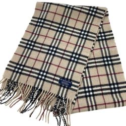 BURBERRY バーバリー マフラー ラムウール チェック グレー Bランク