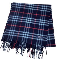 BURBERRY バーバリー マフラー チェック カシミア ネイビー Bランク