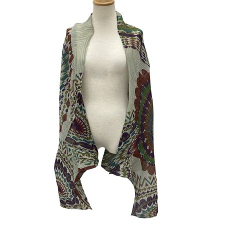 ISSEY MIYAKE イッセイミヤケ PLEATS PLEASE ストール 総柄 変形 黄緑