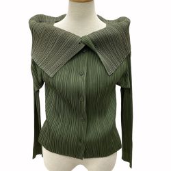 ISSEY MIYAKE イッセイミヤケ PLEATS PLEASE 変形 レイヤードカーディガン SIZE 3 PP64-JJ425 カーキ Bランク