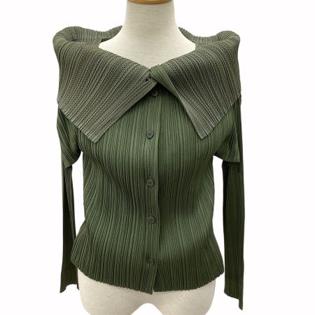 ISSEY MIYAKE イッセイミヤケ PLEATS PLEASE 変形 レイヤードカーディガン SIZE 3 PP64-JJ425 カーキ