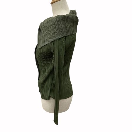 ISSEY MIYAKE イッセイミヤケ PLEATS PLEASE 変形 レイヤードカーディガン SIZE 3 PP64-JJ425 カーキ