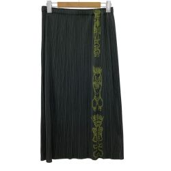 ISSEY MIYAKE イッセイミヤケ PLEATS PLEASE スカート トーテムポール柄 SIZE 2  PP91-JG782 カーキ Bランク