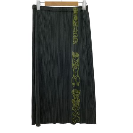 ISSEY MIYAKE イッセイミヤケ PLEATS PLEASE スカート トーテムポール柄 SIZE 2  PP91-JG782 カーキ