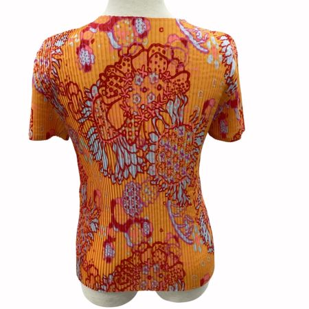ISSEY MIYAKE イッセイミヤケ レディース シャツ 総柄 プリーツ SIZE 2 IM22FJ982 オレンジ