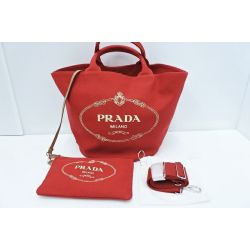 □□ PRADA プラダ カナパ　トートバッグ 1BG163 レッド Aランク