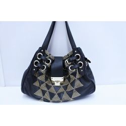 □□ JIMMY CHOO ジミーチュウ レザー　ハンドバッグ ブラック Bランク