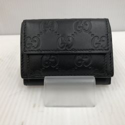 □□ GUCCI グッチ シグネチャー　3つ折り財布 547070 ブラック Aランク