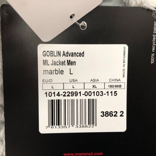 高評価定番 Mammut GOBLIN ML Jacket Ｍサイズ 1014-19562 ホワイトの