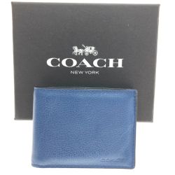 □□ COACH コーチ 財布 2つ折り財布  レザースリムビルフォールドウォレット 75302 ネイビー Aランク