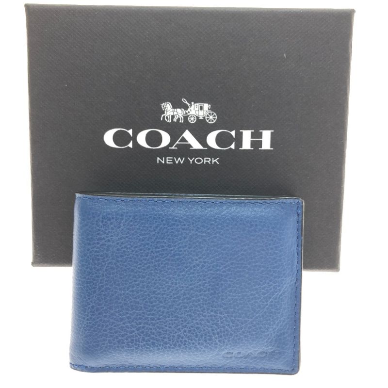 中古】 COACH コーチ 財布 2つ折り財布 レザースリムビルフォールド