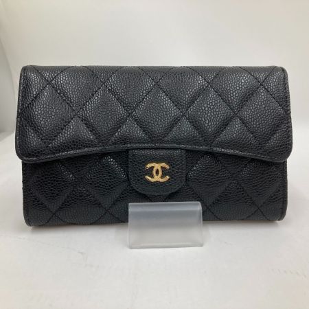  CHANEL シャネル 3つ折り長財布　マトラッセ　キャビアスキン 28981569 ブラック