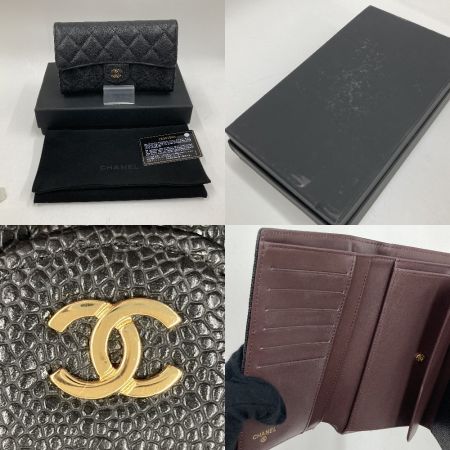  CHANEL シャネル 3つ折り長財布　マトラッセ　キャビアスキン 28981569 ブラック