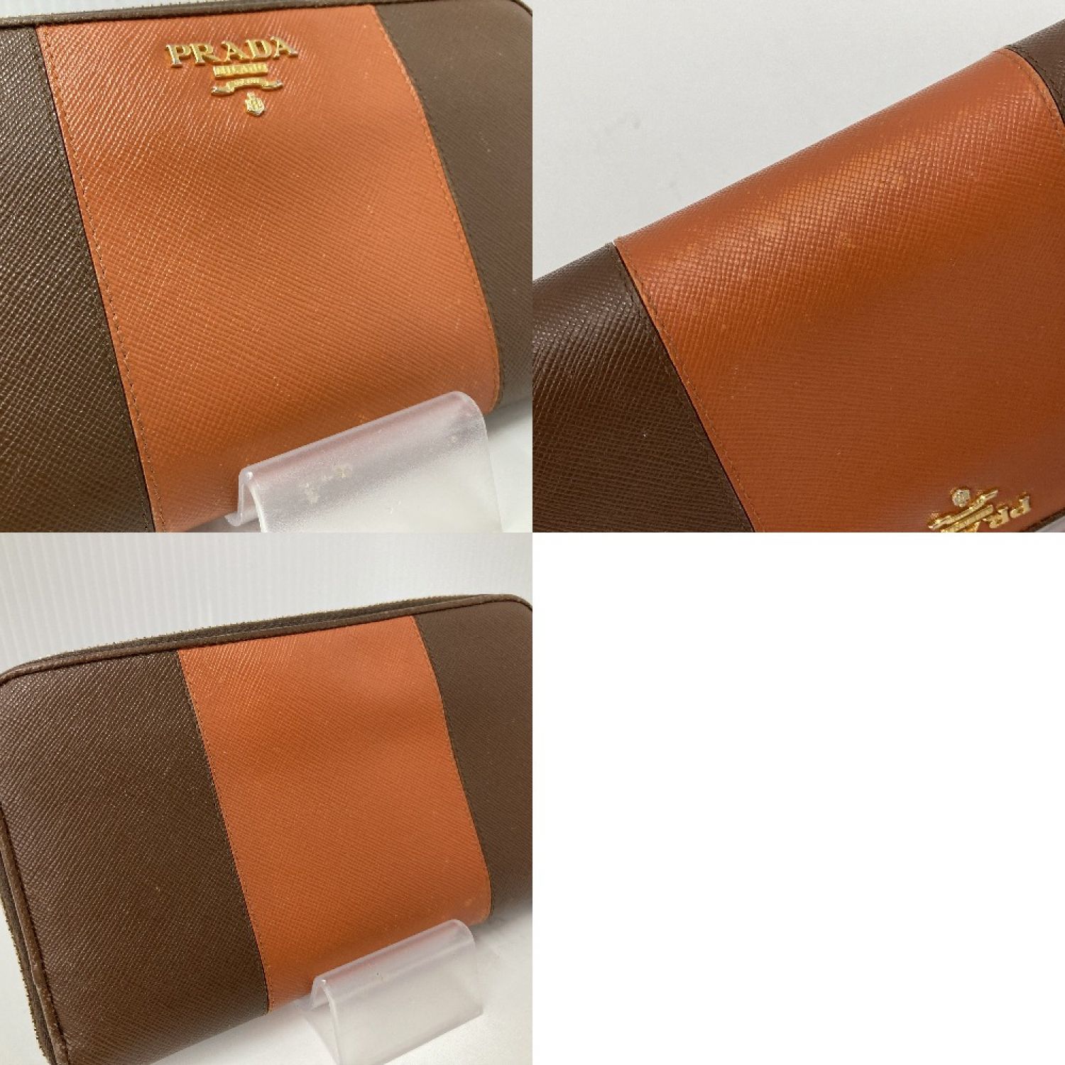 中古】 PRADA プラダ ラウンドファスナー長財布 サフィアーノ コンビ