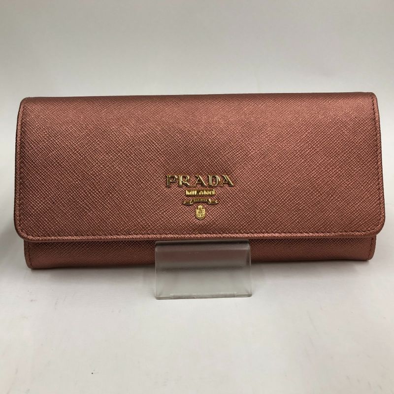 中古】 PRADA プラダ 2つ折り長財布 サフィアーノ 1M1132 ピンク