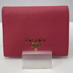 □□ PRADA プラダ  2つ折り財布 1MV204 ピンク Bランク