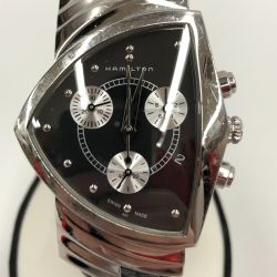 □□ HAMILTON ハミルトン クロノグラフ  腕時計 ステンレススチール レザー ブラック H244121 Bランク