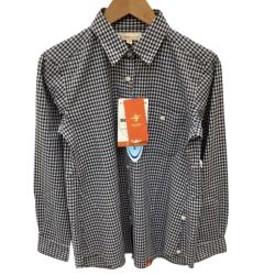 ♪♪ Foxfire フォックスファイヤー  レディース 長袖シャツ SCパナマギンガムカシュクール SIZE M  82-12817-025-03 ブラック×ホワイト Sランク