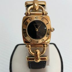 □□ GUCCI グッチ 腕時計  クォーツ  レザー ブラック ホースビット 6300L Bランク