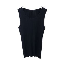 □□ PLEATS PLEASE レディースタンクトップ  プリーツノースリーブカットソー 3(L) PP04-JK600 ネイビー Bランク
