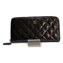 □□ CHANEL シャネル マトラッセ ラウンドファスナー　パテントレザー A50097 ブラック Bランク