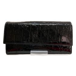□□ Christian Dior クリスチャンディオール トロッター チェーンウォレット エナメル レザー 2つ折長財布 02-LU-0068 ブラック チェーン欠品 Bランク