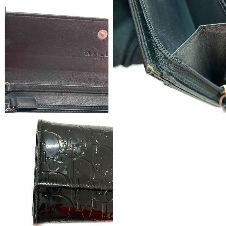  Christian Dior クリスチャンディオール トロッター チェーンウォレット エナメル レザー 2つ折長財布 02-LU-0068 ブラック チェーン欠品
