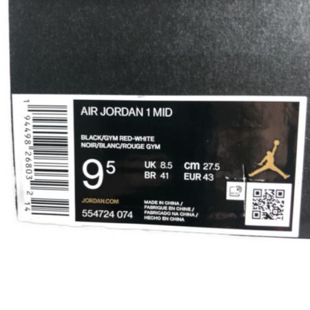  NIKE ナイキ 靴 スニーカー ハイカットスニーカー  Air Jordan 1 Mid ""Bred"" SIZE 27.5cm 554724-074 レッド×ブラック