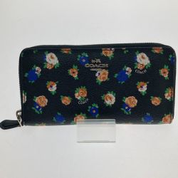 □□ COACH コーチ ラウンドファスナー長財布 花柄  F57649 ブラック Bランク