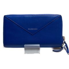  BALENCIAGA バレンシアガ ラウンドファスナー財布 ブルー Bランク