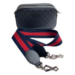 □□ GUCCI グッチ GGスプリーム キャンバス ショルダーバッグ 574886 グレー Aランク
