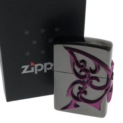 □□  雑貨 ライター ZIPPO 3面蝶メタル BK×PU Cランク
