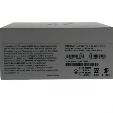  Apple アップル オーディオ機器 ヘッドホン  AirPods Pro 第2世代 MQD83J/A