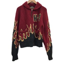 □□ 90s HARLEY-DAVIDSON メンズ ニット ファイヤージップニット SIZE M レッド Bランク