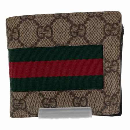  GUCCI グッチ Gスプリームキャンバス レザー ニューウェブ 二つ折り財布 シェリーライン 408826 レッド×グリーン×ベージュ