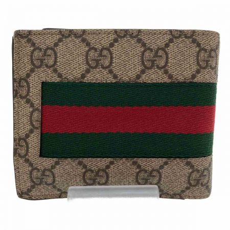  GUCCI グッチ Gスプリームキャンバス レザー ニューウェブ 二つ折り財布 シェリーライン 408826 レッド×グリーン×ベージュ