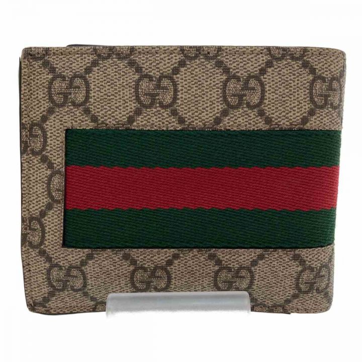 GUCCI グッチ Gスプリームキャンバス レザー ニューウェブ 二つ折り財布 シェリーライン 408826  レッド×グリーン×ベージュ｜中古｜なんでもリサイクルビッグバン