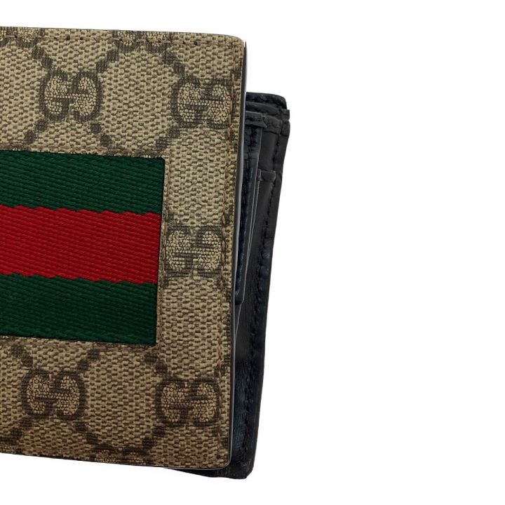 GUCCI グッチ Gスプリームキャンバス レザー ニューウェブ 二つ折り財布 シェリーライン 408826  レッド×グリーン×ベージュ｜中古｜なんでもリサイクルビッグバン