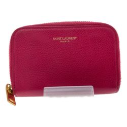□□ Yves Saint Laurent イブサンローラン コインカードケース　ラウンドファスナー 504778 ショッキングピンク Bランク