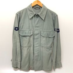 □□ 50s USARMY シャツ ユーティリティーシャツ ワッペン付き 古着 オリーブ Cランク