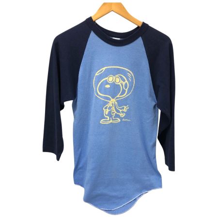  80~90s RUSSELL カットソー 7分袖カットソー SIZE M 古着 スヌーピー ネイビー×スカイブルー