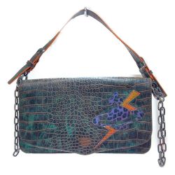 □□ Vivienne Westwood ヴィヴィアン・ウエストウッド ハンドバッグ　クロコ型押し グリーン×オレンジ Aランク
